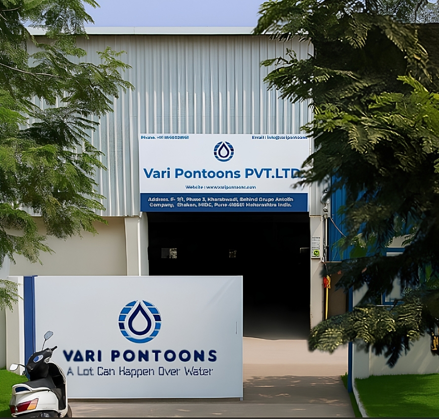 Aerial drone view of Vari Pontoons manufacturing plant, Chakan, Pune