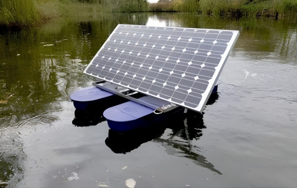 Solar powered aerator in fish pond