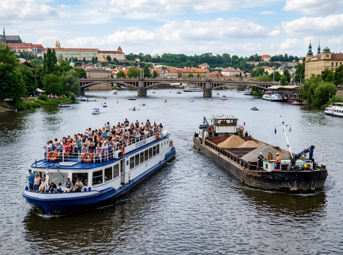 Tourism barge on a scenic waterway