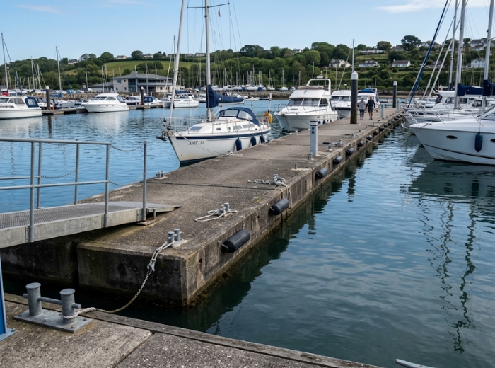 Concrete pontoon jetty on calm water