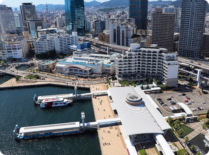 Concrete floating boat terminal at a port