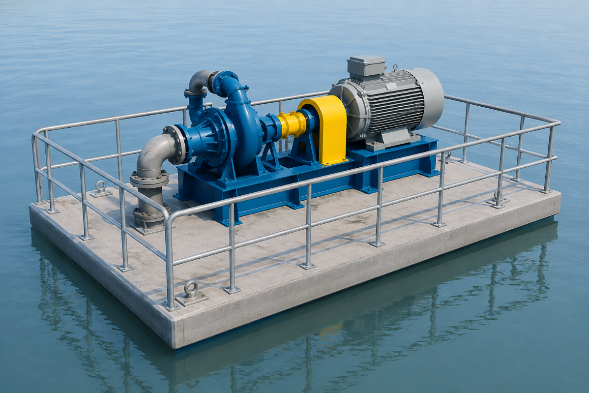 Concrete Pump Pontoon on a reservoir