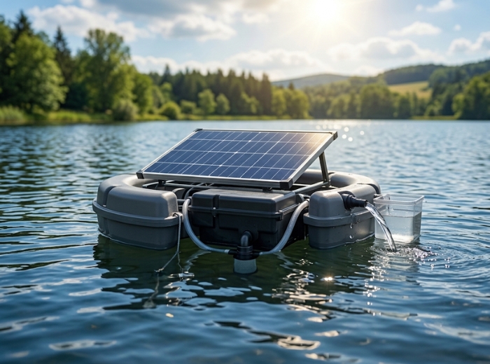 Solar powered floating water filter in India