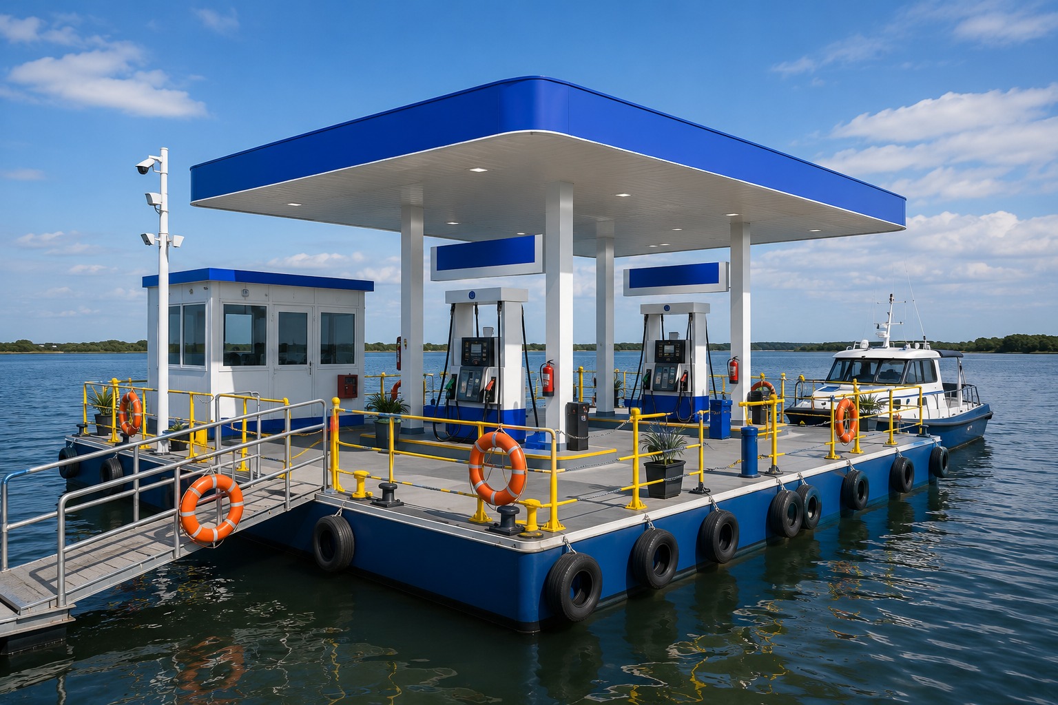 Floating petrol pump for marine refuelling