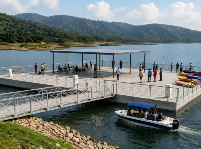 Floating water structure on public waterfront