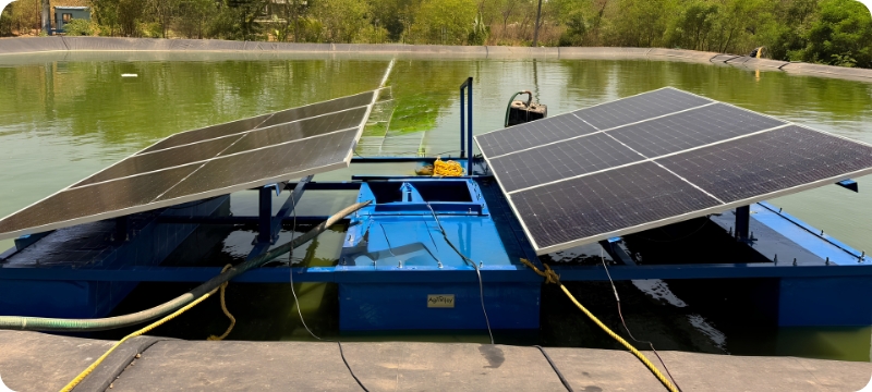 Solar panels on floating pontoon platform