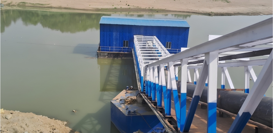Floating water intake structure by Vari Pontoons
